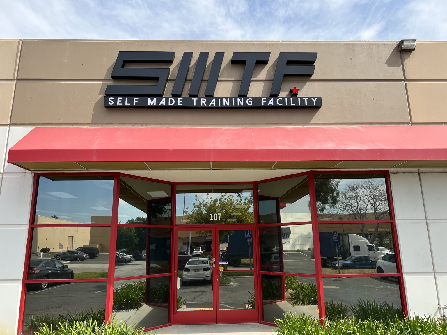 SHF Self Made Training Facility exterior channel letter sign
