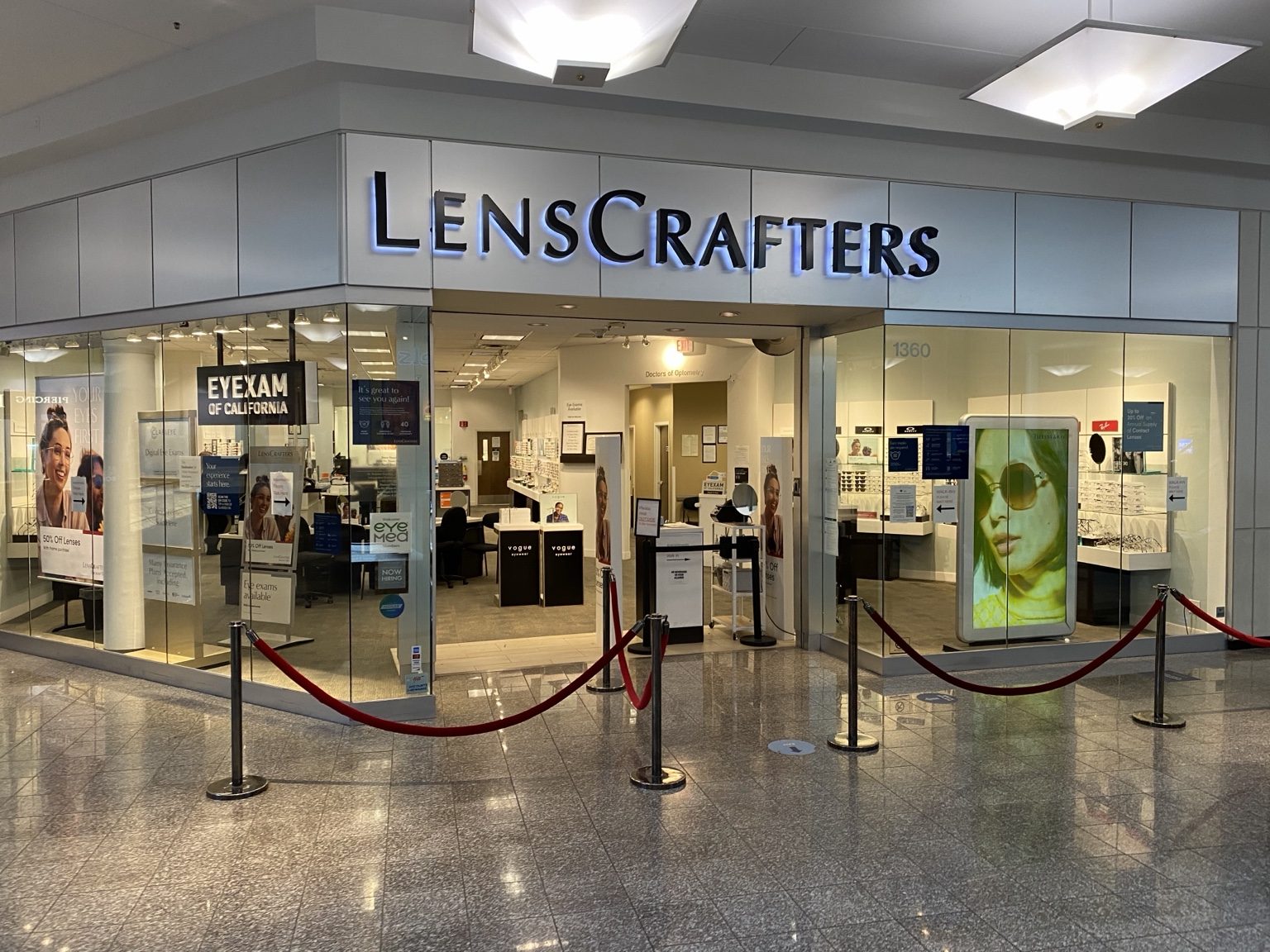 LensCrafters storefront inside a shopping center